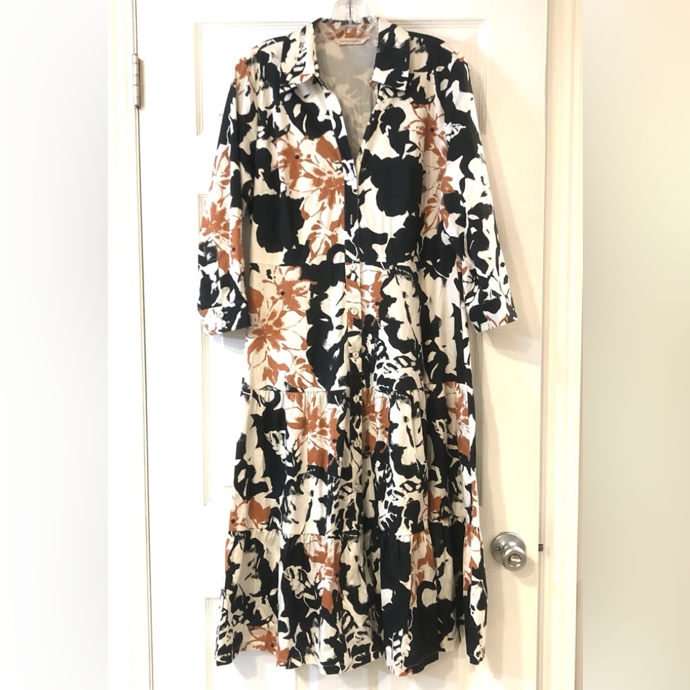 Women’s Soft Surroundings Boho Button Front Layered Midi Dress Sz 12